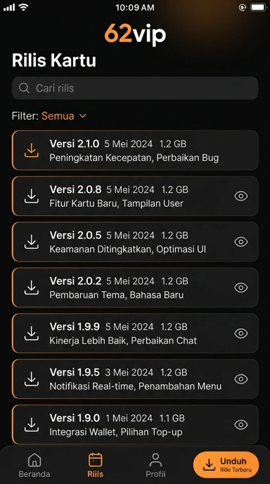 Tampilan riwayat versi 62vip