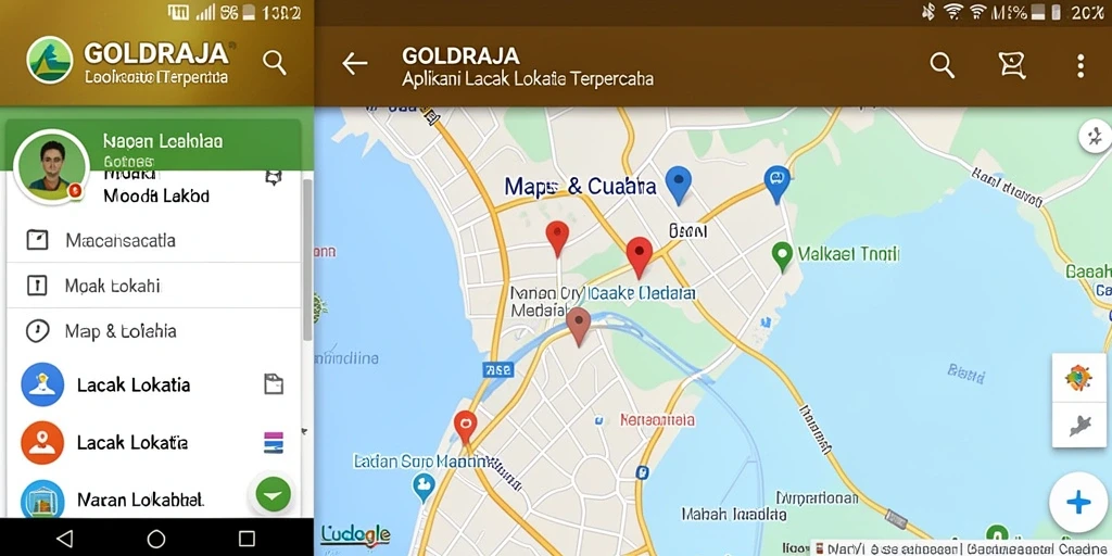 Tampilan antarmuka aplikasi GOLDRAJA untuk pelacakan lokasi.